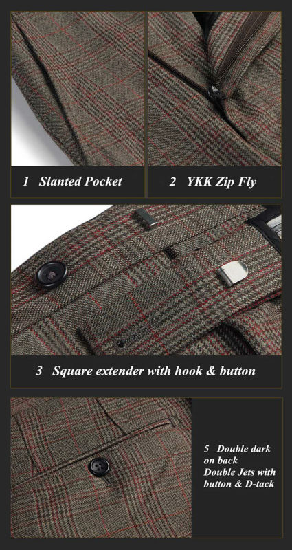 Notch Lapel 100% wool two buttons Khaki checks half-canvas Men's new style business suit